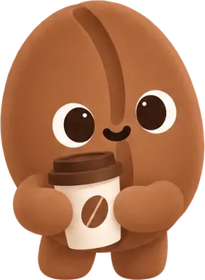 Bean holding a coffee, ready for an internship chat